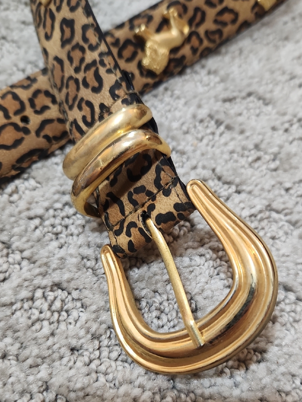 Vintage Leopard Print Women's Belt with Gold Buckle & Golden Lions Size M/L - Picture 2 of 11